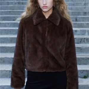 NWT (size M) FAUX-FUR JACKET WITH LAPELS